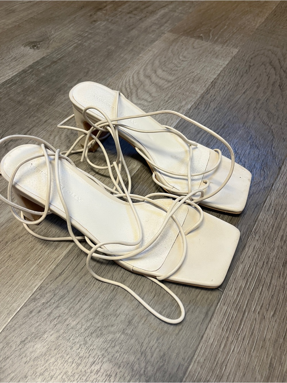 Princess Polly Cream Lace-Up Square Toe Heels